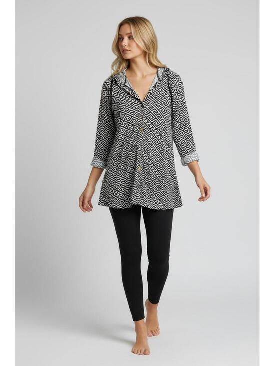 Tops - Macbeth Collection Black and White Geometric Hooded Tunic Top
